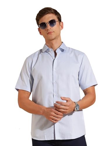 Image of Fyltr Men's Regular Fit Cotton Blend Shirt - Half Sleeve | Stylized Collar Band | Formal Shirts for Men