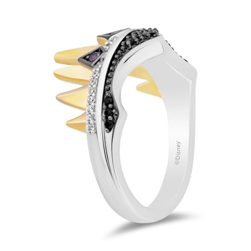 Jewelili Enchanted Disney Fine Jewelry Black Rhodium and 14K Yellow Gold Over Sterling Silver with 1/6 CTTW Diamonds Evil Queen Ring3