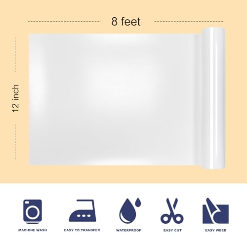 Image of White Puff Vinyl Heat Transfer - 12 inchx 8ft 3D Puff HTV Vinyl, Puffy Iron-On for Fabrics, Perfect for T-Shirts, Bags, Pillows, Compatible with Cricut & Cameo