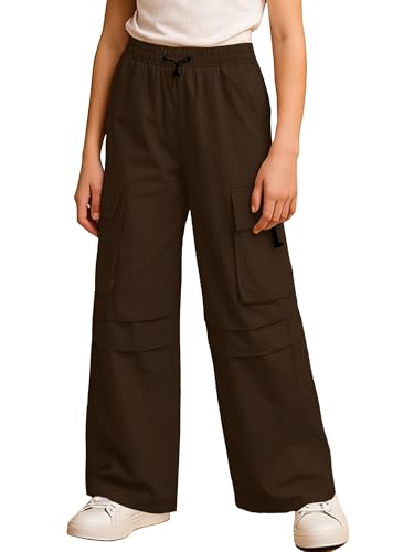 Image of SANGTREE Girls Parachute Pants Loose Lightweight Drawstring Waist Hip Hop Cargo Pants,6-16 Years