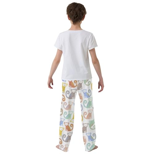 ZZXXB Colorful Monkey Boys Long Pants Soft Trousers Elastic Waist Kids Lounge Bottoms with Pockets S-XL3