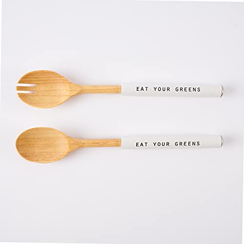 Mud Pie Dolomite, Wood Don't Stop Be-Leafing Salad Bowl Set, 32 Oz, White, Brown #TOP3