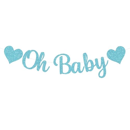 Tourima Oh Baby Deko Glitzer Blau Banner, für Gender Reveal Party Deko, Babyparty Deko Junge, Oh Baby Girlande, Babyparty Girlande Shower Geburtstag Taufe Dekoration