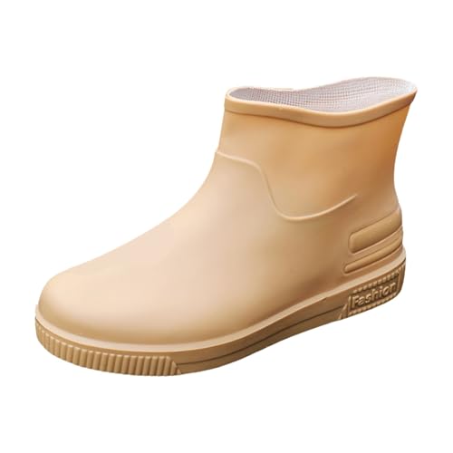 Botas de agua cortas con suela gruesa para mujer, fáciles de poner y quitar, cómodas botas de agua resistentes al agua, fáciles de limpiar, para trabajo en el patio, actividades al aire libre, Khaki
