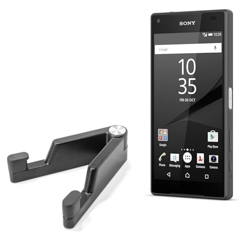 BoxWave Stand and Mount Compatible with Sony Xperia Z5 Compact - Desktop Aluminum SoloStand, Adjustable Hands-Free Portable with Rubber Feet - Jet Black
