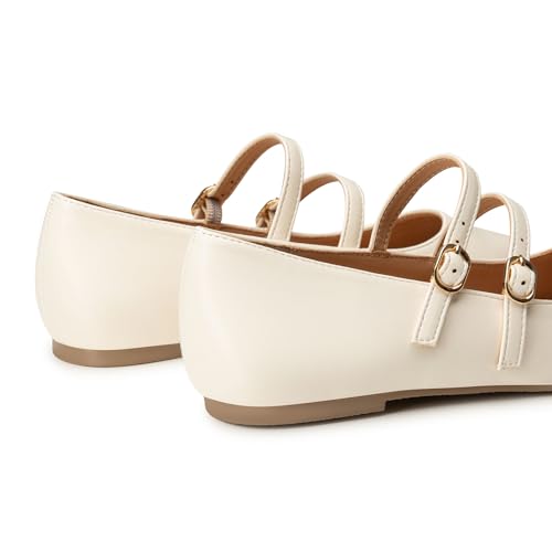 Image of Trary Flats for Women Mary Jane Shoes Women Closed Pointed Toe Ballet Flats Comfortable Slip on Dressy Adjustable Strap Cute Walking Office PU Leather Mary Janes Flat Shoes
