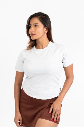 Image of Women French Terry Raglan Crew Neck | 100% Cotton Stylish Casual Comfortable Regular Fit Solid Half Sleeves Round Neck T-Shirt for Women