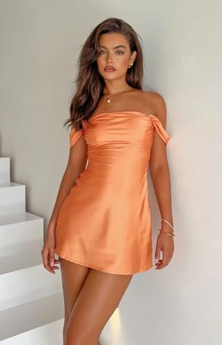Fivsole Off Shoulder Homecoming Dresses for Teens Short Satin Mini Formal Cocktail Party Dresses4