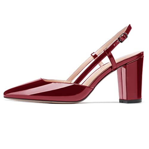 WAYDERNS Women's Slingback Pointed Toe Patent Ankle Strap Block High Heel Pumps Wedding Event Dress Shoes 3 Inch2
