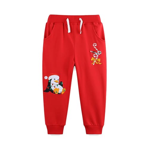 Image of Mud Kingdom Little Boys Girls Christmas Sweatpants Elastic Waist Joggers Embroidered Pattern Sweat Pants with Pockets