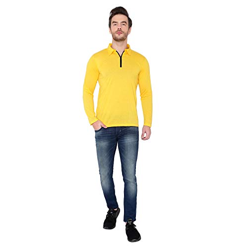 Image of Men's Cotton Blend Full Sleeve Zip Neck Polo T-Shirt (Pack of 1)