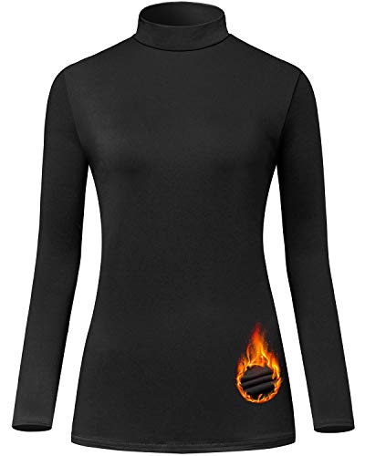 Le Vonfort Thermal Underwear Mock Neck Tops for Women Black Fleece Pullover Active WorkoutShirt Long Sleeve Base Layer
