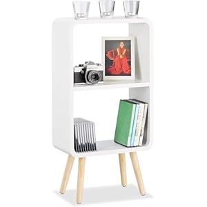 Expressow Wooden Foldable Bookcase Bedside Table – Elegant Home Decor Bookshelf with 2-Tiers and 4 Wooden Legs for Living Room Bedroom or Offices (White)