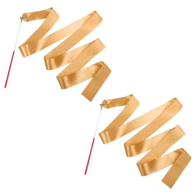 2PCS Gold Dance Ribbons for Kids Party Favor, 6.6 Ft Streamer Ribbon Dancer Wand for Toddler Gymnastics Rhythmic Dancing, Worship Praise, Talent Show, Outdoor Toy