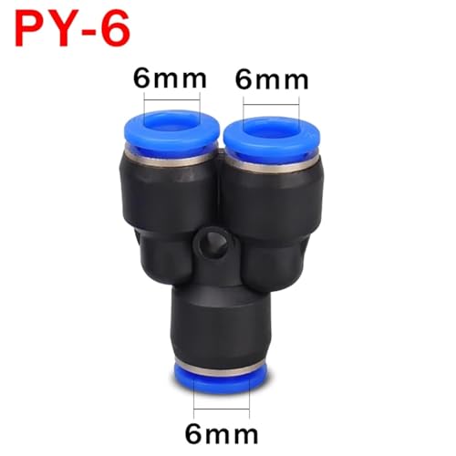 Conector neumático rápido PY-6 y unión de plástico para tubos de 6mm 3