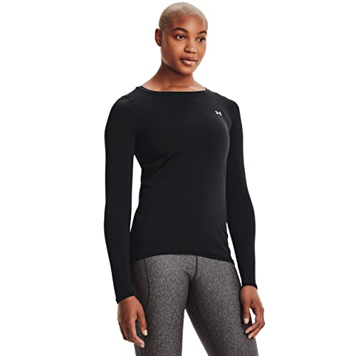 Under Armour UA HG Armour Long Sleeve, ligera camiseta deportiva, camiseta de manga larga mujer, Black / Metallic Silver, S