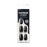 KISS imPRESS No Glue Mani Press On Nails, Color, 'All Black', Black, Medium Size, Coffin Shape, Includes 30 Nails, prep pad, mini nail file, manicure stick