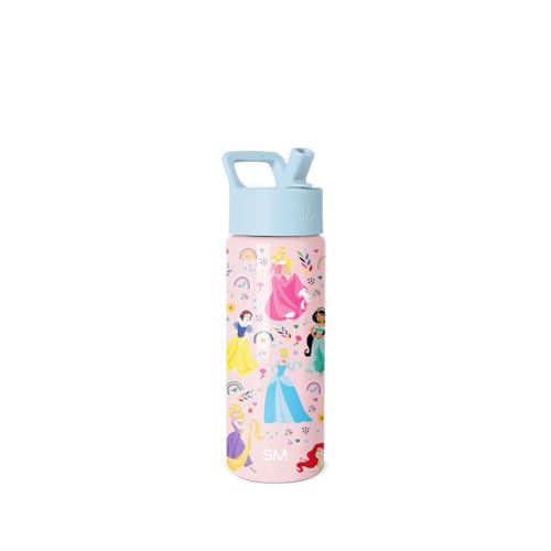 Simple Modern Kids Summit Water Bottle with Straw Lid | Disney Princess 18oz Stainless Steel Cup Insulated Tumbler for Girls, School | Princess Rainbows