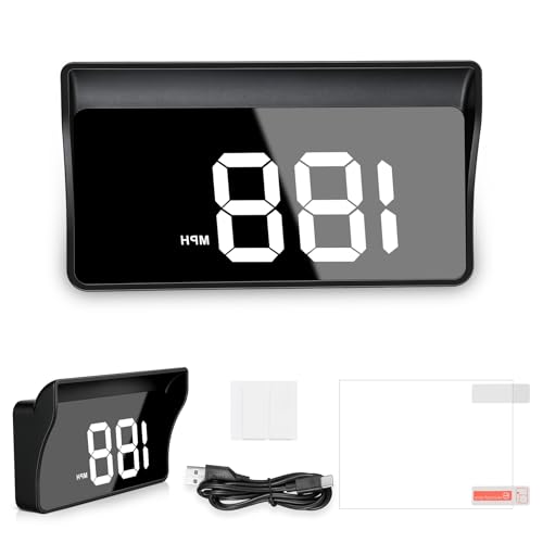 Amiss Heads Up Display for Cars, Digital HUD Speedometer for Automotive Windshields with GPS - Large Font Display, USB Plug & Play, and Auto Brightness Adjustment, Car Interior Accessories (MPH-White)