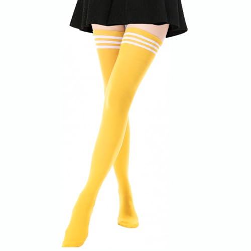 Image of AQOKKA Extra Long Thigh High Socks for Women Striped Over Knee Thigh Socks Long Boot Thigh High Stockings Leg Warmers