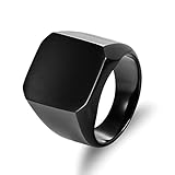 ♥Anello uomo di acciaio inossidabile,Anello Con Sigillo Quadrato Nero