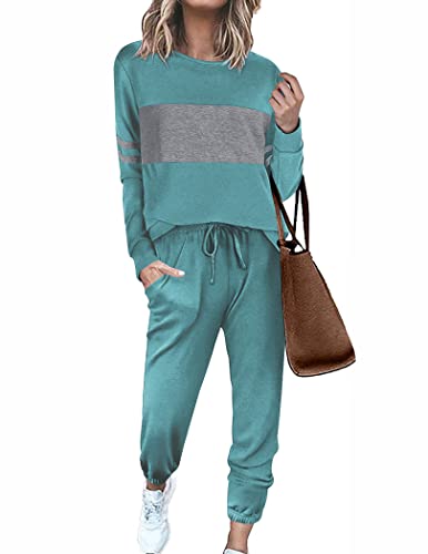 Ekouaer Womens Pajamas Set Long Sleeve Sweatsuits 2 Piece Lounge Set Crewneck Loungewear with Pockets S-XXL