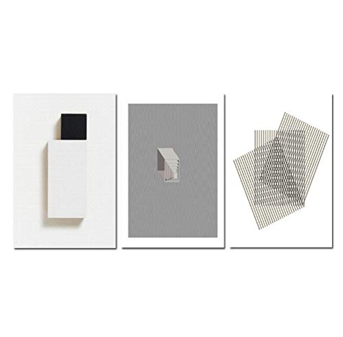 Peinture Porche Nordique Haut de Gamme - Toile Abstrait Minimaliste Moderne Noir et Blanc x3