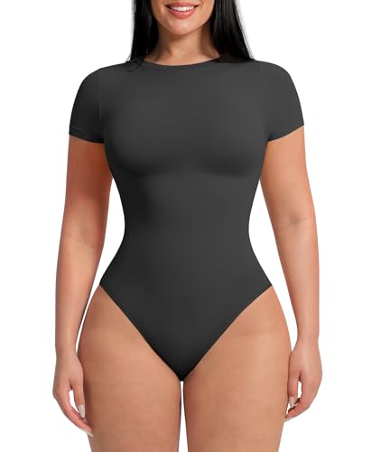 FeelinGirl Shapewear Bodysuits For Women Soft Tummy Control Short Sleeve