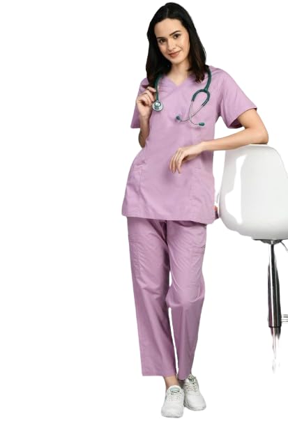 S3 Designs Women Poplin Cotton Half Sleeves Princess Seam A-Line Scrub Set With Pocket For Ladies|Slim Fit Scrub Set Uniform For Doctors Professional Wear, Lilac (Size - L) (B0DF5M5N3V) Amazon Price History, Amazon Price Tracker