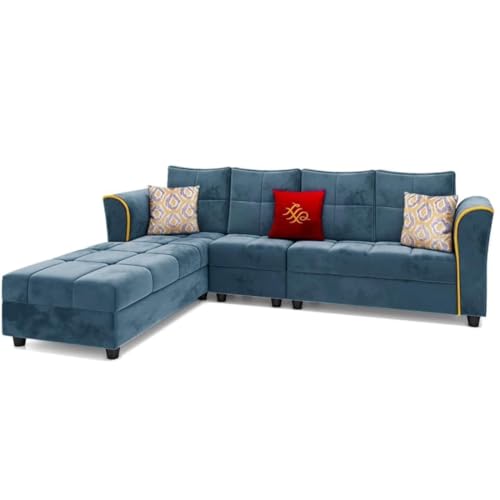 Image of FURNY - Melrond 5- to 6-Person Sofa Fabric Lhs Sectional L Shape Sofa Set (Right Facing-Teal)