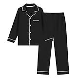 [Vulcanodon] ルームウェア メンズ パジャマ 前開き 上下セット 綿混 ポケット付き 長袖 ゆったり 柔らかい 快適 薄手 部屋着 春 夏 秋 吸湿 通気 速乾 肌に優しい プレゼント ブラック Mサイズ