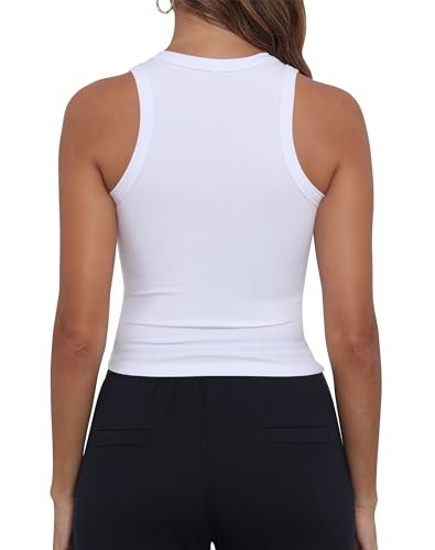 GEMBERA Womens Sleeveless High Neck Racerback Ribbed Knit Fitted Basic Cotton Cropped Tank Top2