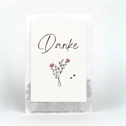 Briefzauber Blumensamen Danke - 20 Stück | Dankeschön Geschenke/Abschiedsgeschenk | Kleinigkeit für Kollegen, Kindergarten, Freunde, Gäste, Kindergeburtstag (20 Stück - Danke Blumen)