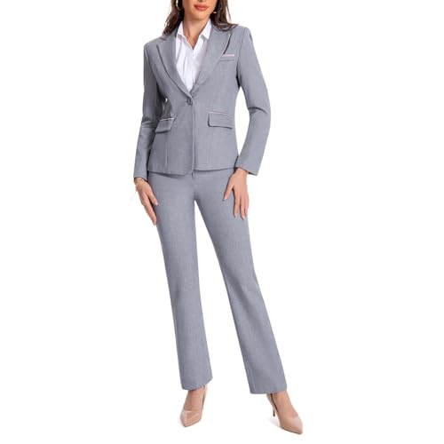 YUNCLOS Conjunto feminino de 2 peças de terno executivo para escritório, calça blazer slim fit, Conjunto de terno - cinza 1, GG