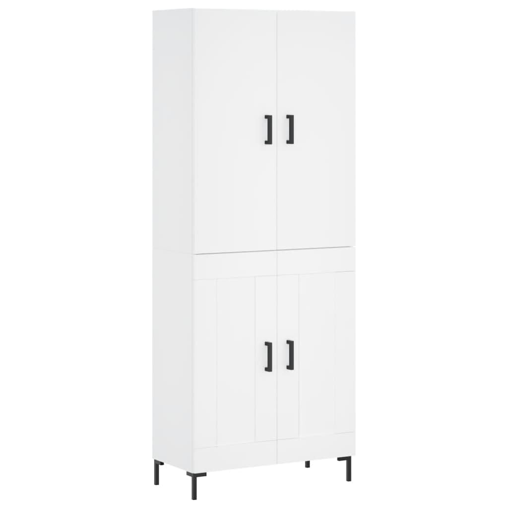Générique Bufet wysoki biały 69,5x34x180 cm, szafka do przechowywania drewna inżynieryjnego z drzwiami i metalowymi nogami, przestronna i stabilna szafka do salonu