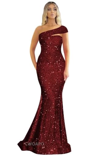 Image of One Shoulder Sequin Prom Dresses Long Sparkly Mermaid Evening Gowns for Women Bodycon Formal Dresses 2025