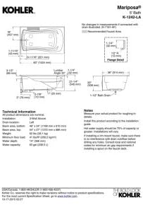 Detailed technical drawing of KOHLER Mariposa Bathtub