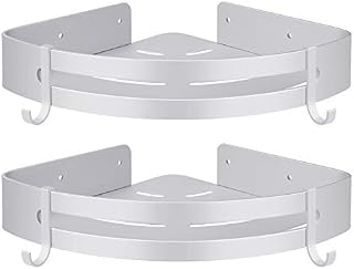 Demoyaya Corner Shower Shelf No Drilling, 2-piece Shower Shelf Corner Adhesive Set, Punch-Free Non Rust Corner Wall Mounted Shower Shelf Rack Kitchen Bathroom Storage Rack