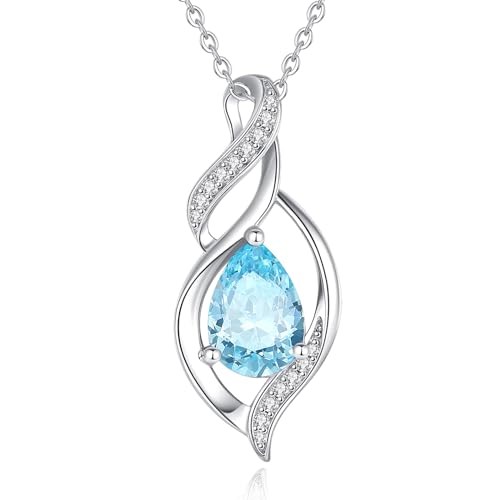 FANCIME Collier Femme Pierre de Aigue-marine, Argent Sterling 925 Goutte Torsadée Pendentif Infini Amour, Cadeau Anniversaire Fête des Mères Noël Bijou...