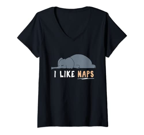 Donna I Like Naps Funny Elephant Carino Pigro Animale Kawaii Maglietta con Collo a V