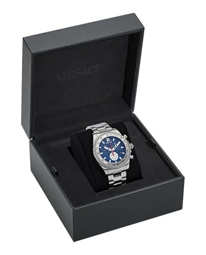 Versace Chrono X Collection Luxury Mens Watch Timepieces with a Silver Bracelet Featuring a Stainless Steel Case and a Blue Dial4