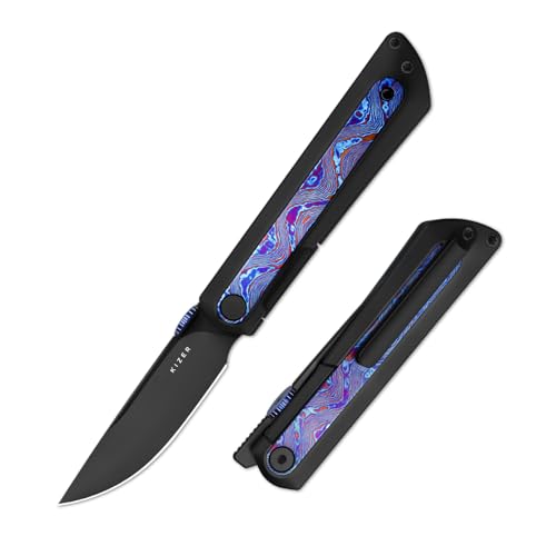 Kizer Quoll Pocket Knife, 2.95'' S45VN Blade Folding Knife with DLC-Ultra Coating, Titanium&Titanium Damascus Handle EDC Knife, Small EDC Pocket Knives for Men Women Gift Ki3733A3