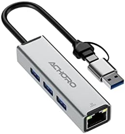 ACHORO USB Port Expender with LAN - Built in USB A & USB C to USB Port Ethernet Port Adapter - Multiple USB Port for PC, Mac - Aluminium Alloy Extra 3 USB Ports with RJ45 USB Hub (LAN & USB Ports)
