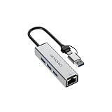 ACHORO USB Port Expender with LAN - Built in USB A & USB C to USB Port Ethernet Port Adapter - Multi