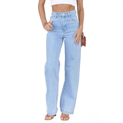 Women's Wide Leg Jeans High Waisted Strechy Baggy Loose Boyfriend Denim Pants