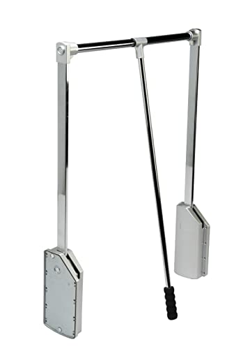 AZERODESIGN-Perchero-Barra Armario -Abatible- Colgador Ropa Elevable Vestidor o Armario-Tirador central-Resistente 17kg-Regulable-Color Gris-Acabado Cromo(830-1150mm)