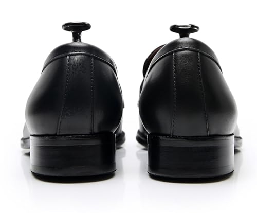 Santimon Mens Black Dress Shoes Slip On Penny Loafers Genunie Leather Fashion Causal Mocasines Prom Wedding Business Modern Suit Shoes Tuxedo Shoes for Men3