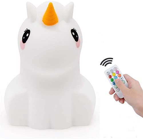Image of Animal-shaped Big Night Light for Children /Adult, Rechargeable LED Soft Silicone (BPA Free) Bedside Lamp, Adjustable Brightness and 9 Colors by Touch Control & Remote Control (Big Unicorn)