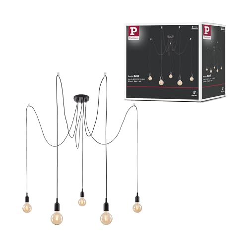 Paulmann 50389 Neordic Pendelleuchte Ketil 5-flammig Spinne max. 5x60 Watt Hängelampe ohne Leuchtmittel Schwarz Deckenlampe Silikon, Metall E27
