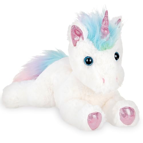 Bearington Collection Unicorn Stuffed Animal Plush - 10-Inch Rainbow Shimmers White - Soft Fluffy Magical Unicorn Stuffy - Gift for Kids